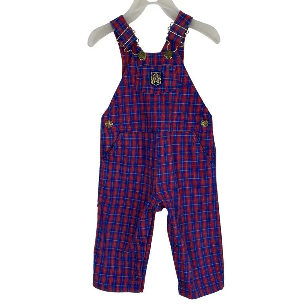 Oshkosh B'Gosh Babys 24 Months Vintage 90s Plaid Overalls Paper Tag Made in USA